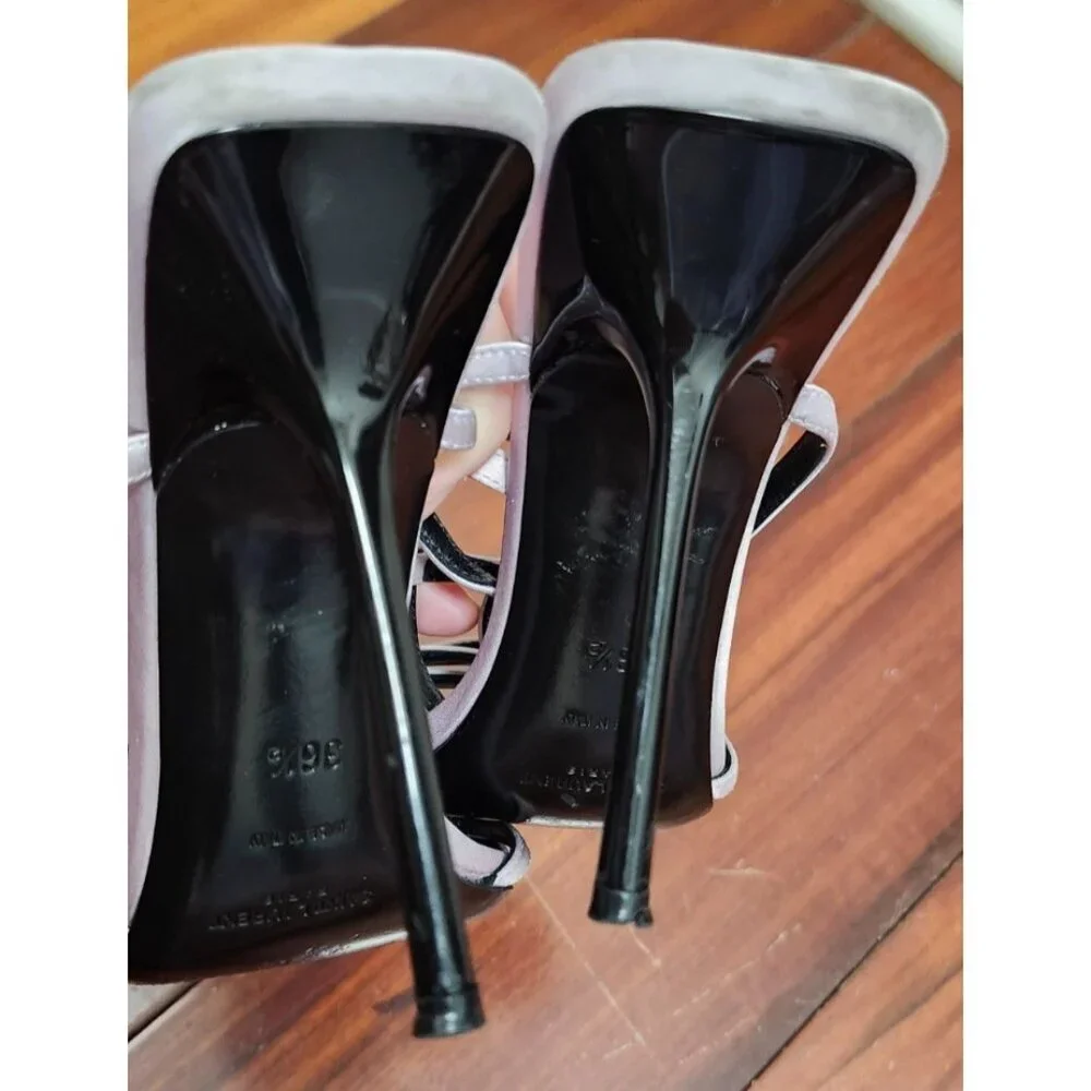 Saint Laurent Paris Satin Strappy Heels Light Lavender Black 36.5 EU - Picture 10 of 15